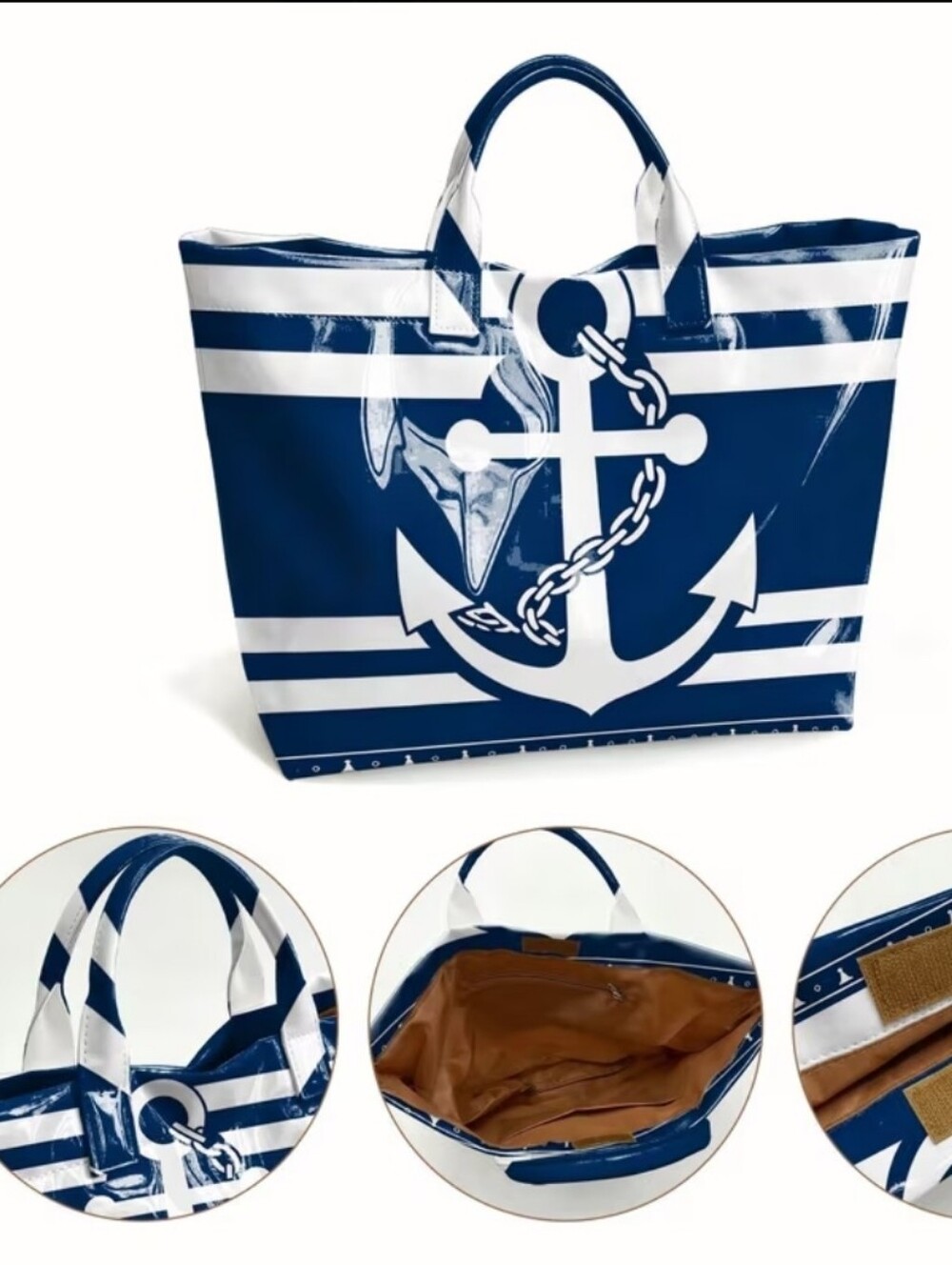 Blue Anchor Shoulder Tote Large Bag - Picture 2 of 5